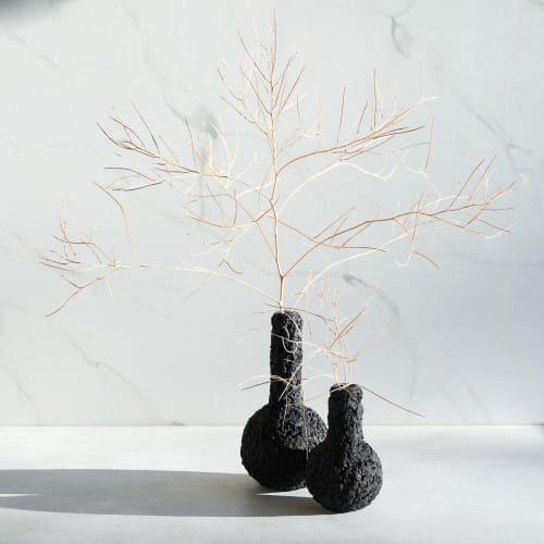 Medium Chimney Vase in Textured Carbon Black Concrete | Vases & Vessels by Carolyn Powers Designs. Item made of concrete with glass works with minimalism & contemporary style