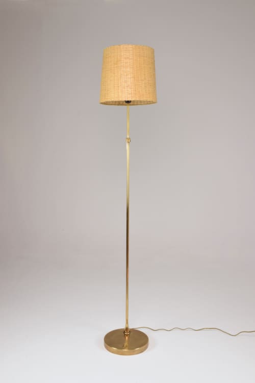 Equilibrium-F1 Contemporary Adjustable Brass Wicker Floor La | Lamps by Jonathan Amar Studio | Spirit Gallery in Salé