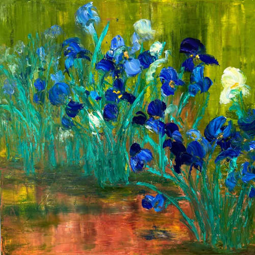 Irises | Oil And Acrylic Painting in Paintings by Checa Art. Item made of canvas with synthetic