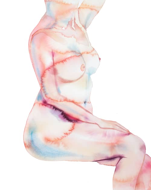 Nude No. 127 : Original Watercolor Painting | Paintings by Elizabeth Becker. Item made of paper compatible with minimalism and contemporary style