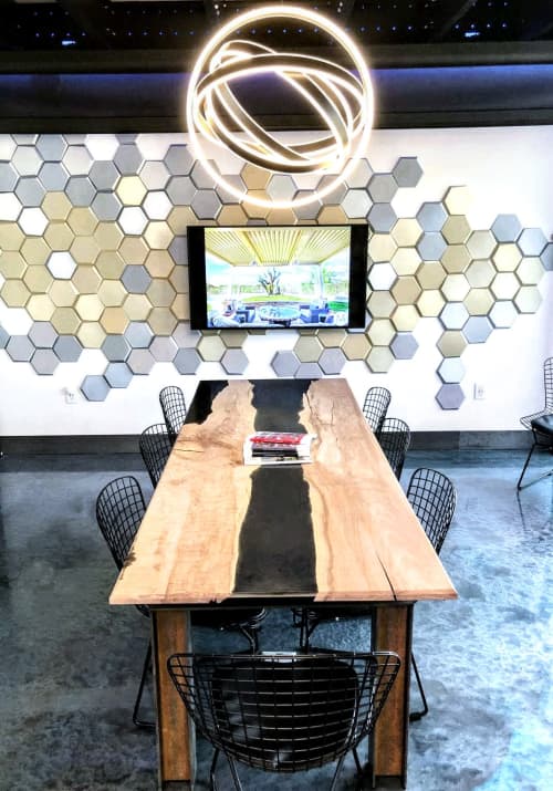 Curly White Waxed Maple Smokey Resin River Conference Table | Tables by Lumberlust Designs | Modern Shade Co. in Scottsdale. Item made of maple wood with synthetic