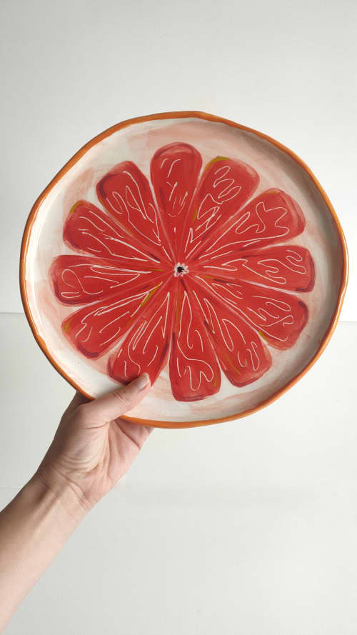 Pink Grapefruit Platter 27 cm | Serveware by Federica Massimi Ceramics. Item composed of ceramic in eclectic & maximalism or mediterranean style