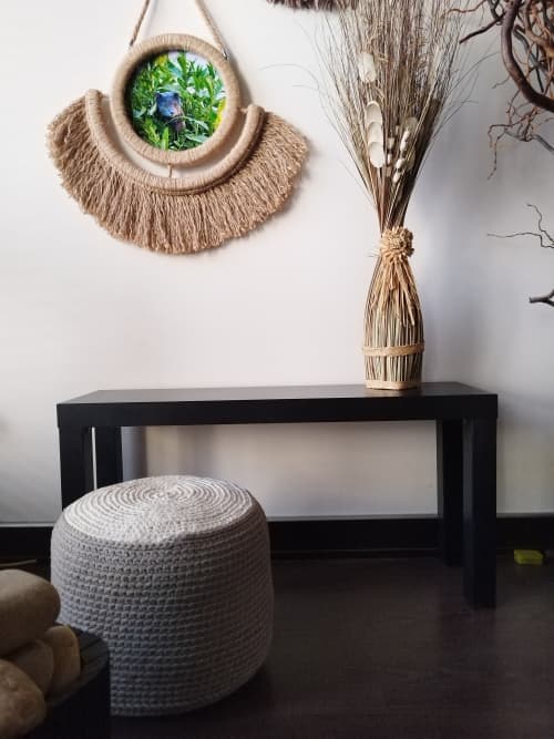 Macrame cord Crochet Stuffed Pouffe, Ottoman Pouf, Bean Bag, | Armchair in Chairs by Magdyss Home Decor. Item made of cotton works with boho & art deco style