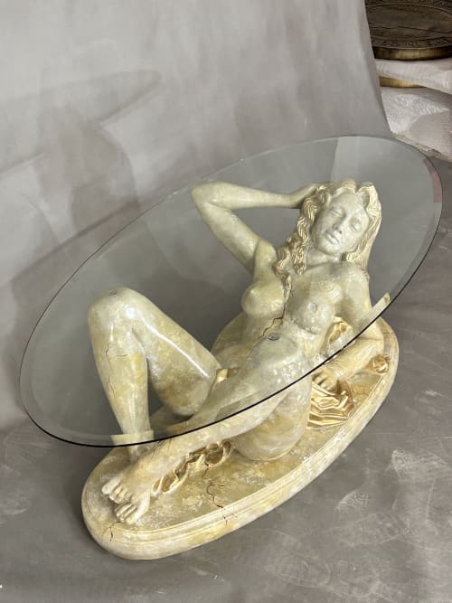 Woman Table big all hand made in Europe and hand painted | Tables by ultimate European. Item composed of glass in country & farmhouse or coastal style