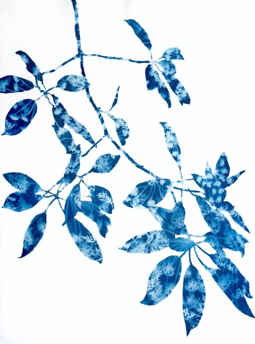 Spring Madrone IV (30 x 22" cyanotype painting on paper) | Watercolor Painting in Paintings by Christine So. Item made of paper compatible with boho and country & farmhouse style