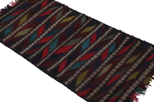 Vintage Afghan Kilim with Polychromatic Geometric patterns | Area Rug in Rugs by Rug and Kilim