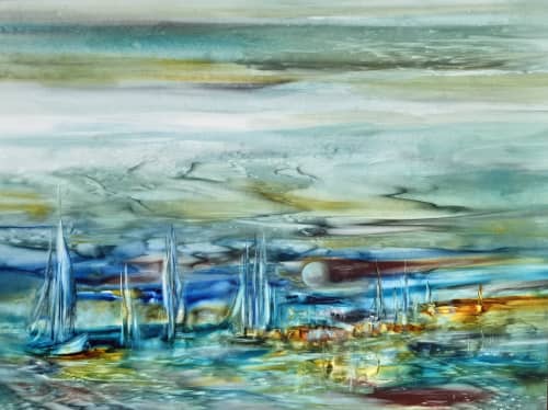 Summer Sailing | Oil And Acrylic Painting in Paintings by Kozyuk Gallery. Item made of canvas works with boho & contemporary style