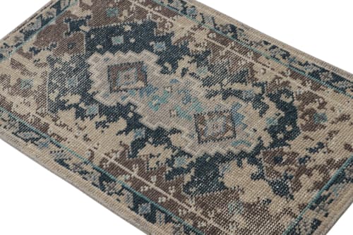 Rug & Kilim’s Abstract Scatter Rug With Blue-Brown Patterns | Area Rug in Rugs by Rug and Kilim. Item composed of wool