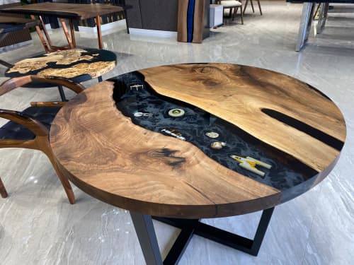 Round Walnut Table - Round Epoxy Dining Table | Tables by Tinella Collection. Item composed of wood & metal compatible with contemporary and country & farmhouse style