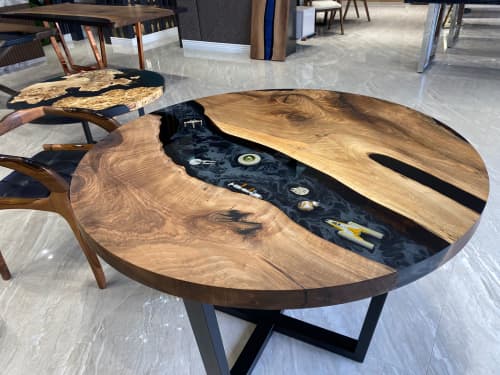 Round Walnut Table - Round Epoxy Dining Table | Tables by Tinella Wood. Item composed of wood & metal compatible with contemporary and country & farmhouse style