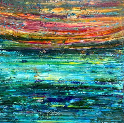 Sunset a la Richter | Oil And Acrylic Painting in Paintings by Checa Art. Item made of canvas