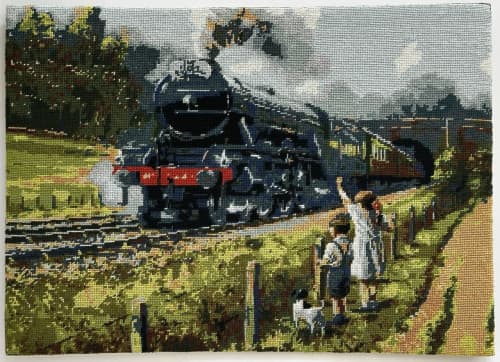 Framed The Train "The Flying Scotsman" Needlepoint | Embroidery in Wall Hangings by Hiraeth Ceramics. Item made of cotton works with country & farmhouse & industrial style