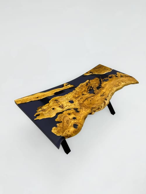 Live Edge Olive Epoxy Resin Dining Table - Custom Wood Table | Tables by Tinella Collection. Item composed of wood in minimalism or art deco style