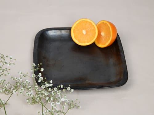 Longpi Pottery Side Plate - Square | Bowl in Dinnerware by ARTISAGA PRIVATE LIMITED. Item made of stone works with minimalism & modern style