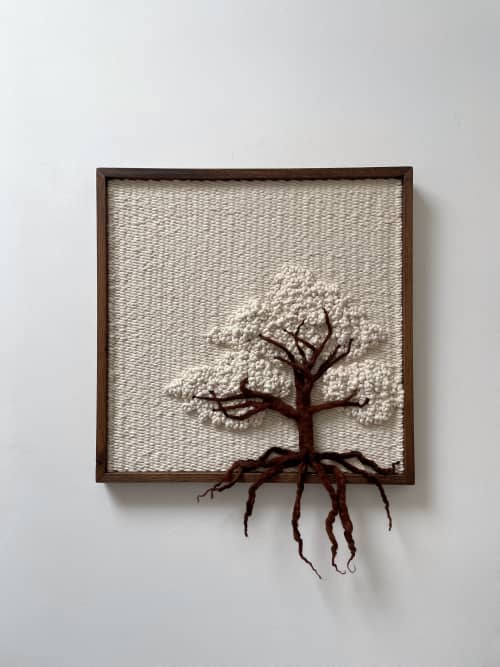 Woven wall art frame (Blossom Tree 004) | Tapestry in Wall Hangings by Elle Collins. Item made of oak wood with cotton works with minimalism & mid century modern style