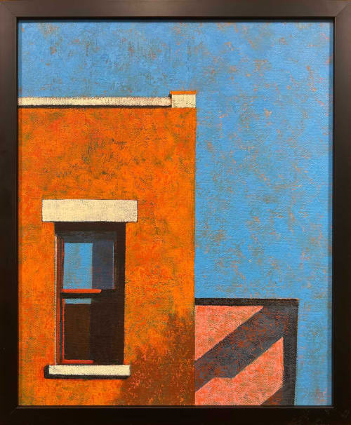 Corner in Rust and Cobalt | Oil And Acrylic Painting in Paintings by Rich Godfrey. Item made of canvas works with mid century modern style