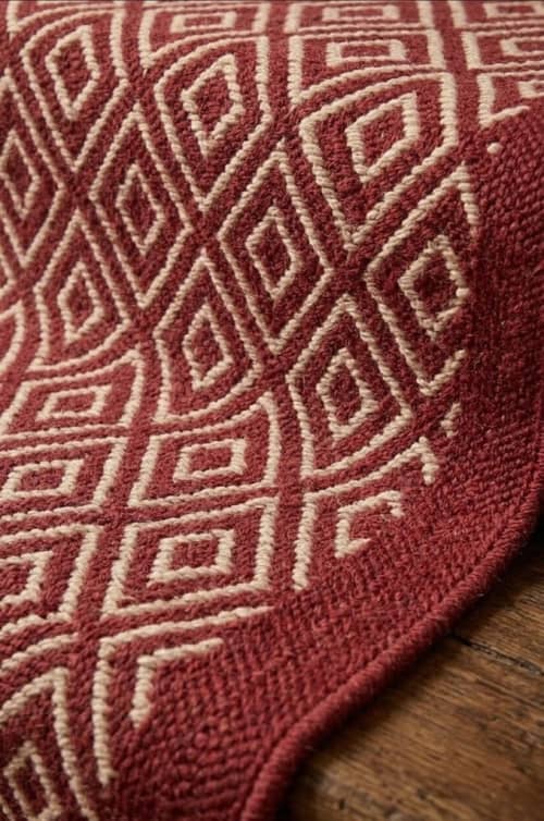 Handwoven Woolen Red Runner Rug | Rugs by Evergreen Carpets. Item made of wool compatible with boho and minimalism style