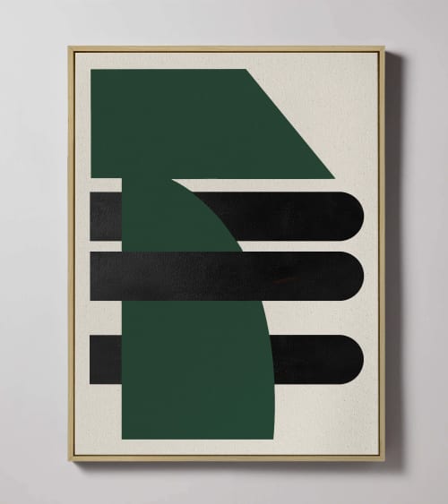 "Abstract Green Graphic" - Midcentury Modern Painting | Oil And Acrylic Painting in Paintings by ART + ALCHEMY By Nicolette Atelier. Item composed of wood and canvas in minimalism or mid century modern style