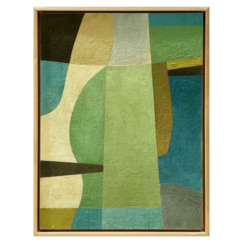 Contemporary "Shades of Green" Abstract Oil Painting | Oil And Acrylic Painting in Paintings by Suzanne Nicoll Studio. Item composed of birch wood compatible with minimalism and mid century modern style
