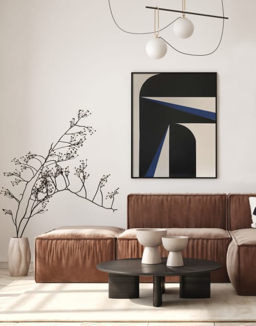 "Abstract Blue Graphic No. 3" - Midcentury Modern Painting | Oil And Acrylic Painting in Paintings by ART + ALCHEMY By Nicolette Atelier. Item made of wood & canvas compatible with minimalism and mid century modern style