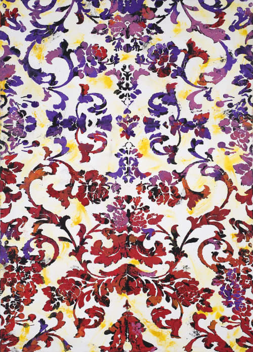 Floral textile patterns in painterly in shades of red | Oil And Acrylic Painting in Paintings by Margaret Lanzetta. Item made of canvas & synthetic