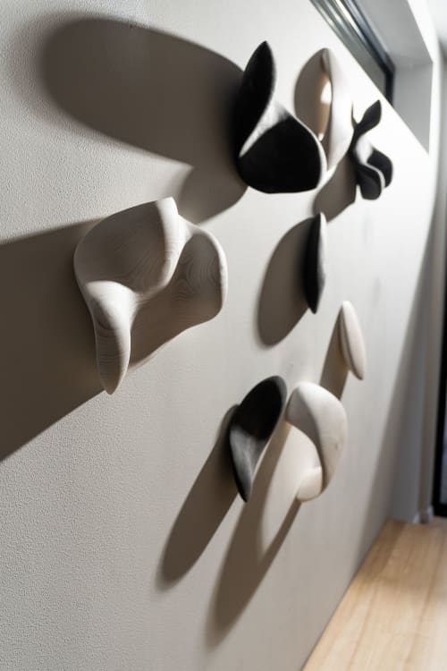 Black and White Wood Wall Sculptures | Wall Hangings by Ivars Design. Item composed of wood compatible with contemporary style