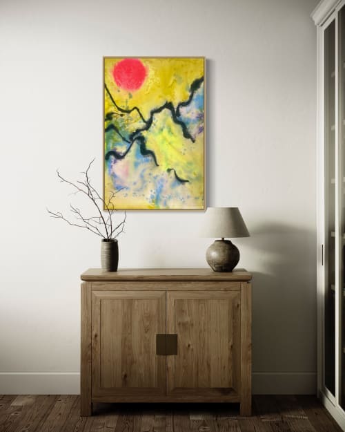 Eden - Colorful abstract landscape soak-stain painting, acry | Oil And Acrylic Painting in Paintings by Elisa Niva. Item made of canvas works with boho & contemporary style