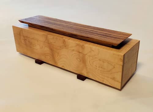 Figured Maple decorative box with floating Tiger wood handle | Decorative Objects by SjK Design Studios. Item composed of maple wood in minimalism or mid century modern style