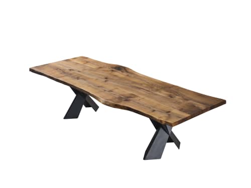 Live Edge Dining Table | Tables by Tinella Wood. Item composed of walnut & steel compatible with contemporary and art deco style