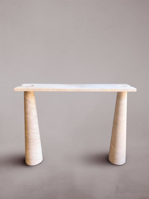 Natural Travertine Console Table. Narrow Console Table. | Tables by HamamDecor LLC. Item composed of marble in minimalism or contemporary style