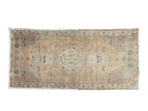 Pastel Turkish rug doormat | 1.10 x 3.9 | Small Rug in Rugs by Vintage Loomz. Item made of wool compatible with boho and mediterranean style
