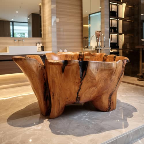 Live Edge Bathtub Carved from Single Piece of Wood, Logniture | Furniture by Logniture. Item composed of wood compatible with contemporary and country & farmhouse style