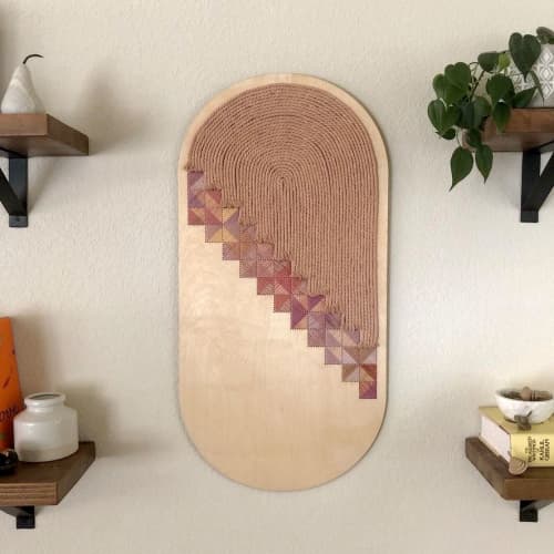 Curved Crosshatch no.2 | Embroidery in Wall Hangings by Nosheen iqbal. Item made of wood with cotton