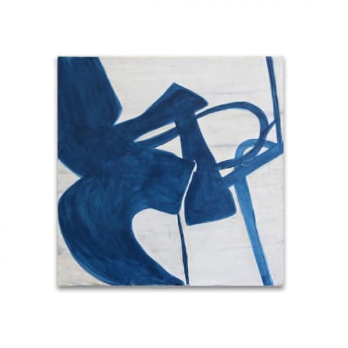 Indigo Collage I | Oil And Acrylic Painting in Paintings by Kim Fonder. Item composed of canvas & synthetic