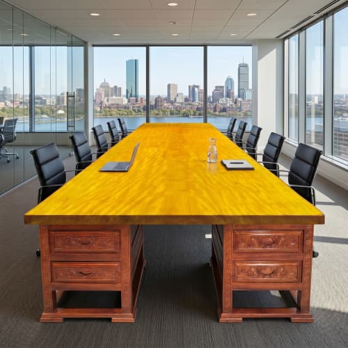 Bespoke Live Edge Ming Single Slab Executive Desk & Table 8 | Conference Table in Tables by Dynasty Artisan. Item made of wood works with minimalism & contemporary style