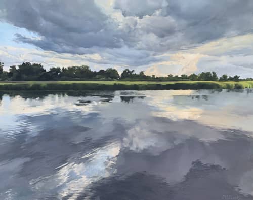 Before Sunset, Daniel Island Marina Oil Painting | Oil And Acrylic Painting in Paintings by VLVolborth Studio - Veronica Volborth. Item composed of canvas in contemporary or coastal style
