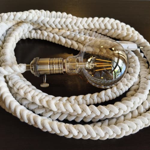 Vintage Edison Lamp with Braided Fabric Cord | Floor Lamp in Lamps by Magdyss Boutique. Item made of cotton with fiber works with boho & minimalism style