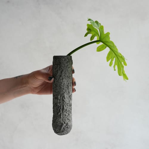 Wall Mounted Concrete and Glass Vase in Stone Grey Concrete | Vases & Vessels by Carolyn Powers Designs. Item composed of concrete and glass in minimalism or contemporary style