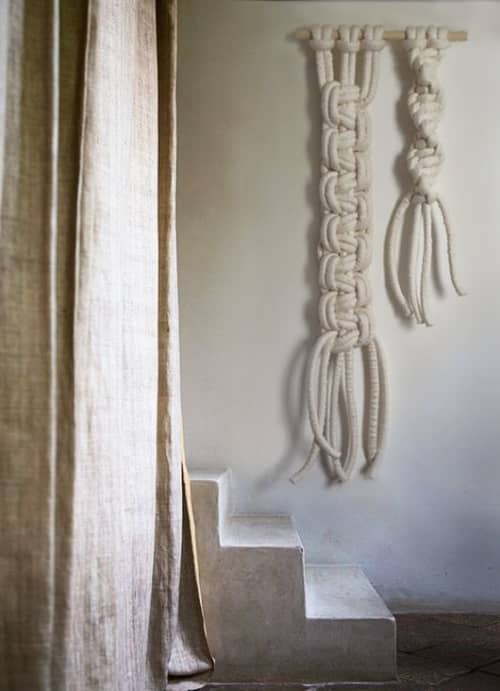 Macramé Decorations Chunky Fiber Art Pair | Macrame Wall Hanging in Wall Hangings by MACRO MACRAME by Maeve Pacheco. Item made of oak wood with cotton works with minimalism & contemporary style