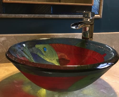Sockeye Salmon Vessel Sink | Water Fixtures by Mark Ditzler Glass Studio, LLC. Item made of glass
