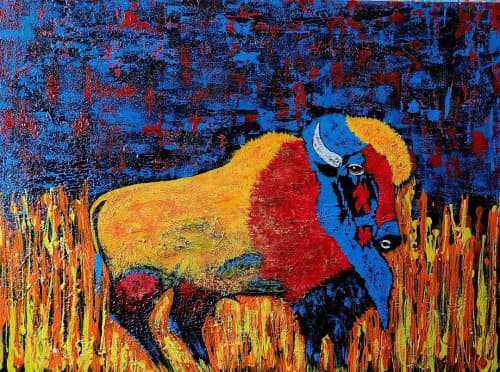 Abstract Buffalo textured bold mixed media | Oil And Acrylic Painting in Paintings by Liz Johnston. Item composed of canvas and synthetic