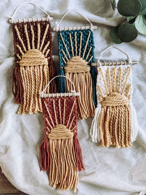 Mini Woven Wall Hanging Decor - Sunshine Embroidery | Macrame Wall Hanging in Wall Hangings by Hippie & Fringe. Item composed of fiber in boho or art deco style