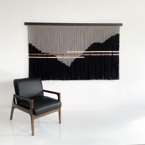 "Monte Negro" Hand Dyed Fiber Canvas | Macrame Wall Hanging in Wall Hangings by Vita Boheme Studio. Item composed of birch wood and fabric
