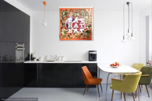 Eat, Eat, Eat Collage on canvas 91.4 x 91.4 cms. | Oil And Acrylic Painting in Paintings by Anthony Adams Art. Item made of canvas
