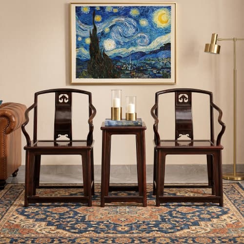 Pierced carving Ruyi Official Hat Scholar's Armchair Set | Chairs by Dynasty Artisan. Item composed of wood compatible with minimalism and contemporary style