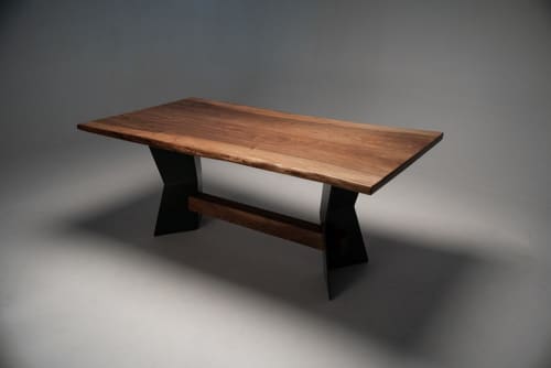 English Walnut | Modern Farmhouse Style | Dining Table in Tables by L'atelier Mata | Letchworth Garden City in Letchworth Garden City. Item made of walnut & steel
