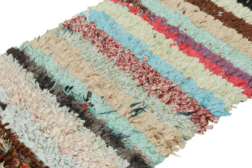 Vintage Moroccan Rag Rug with Polychromatic Stripes | Area Rug in Rugs by Rug and Kilim