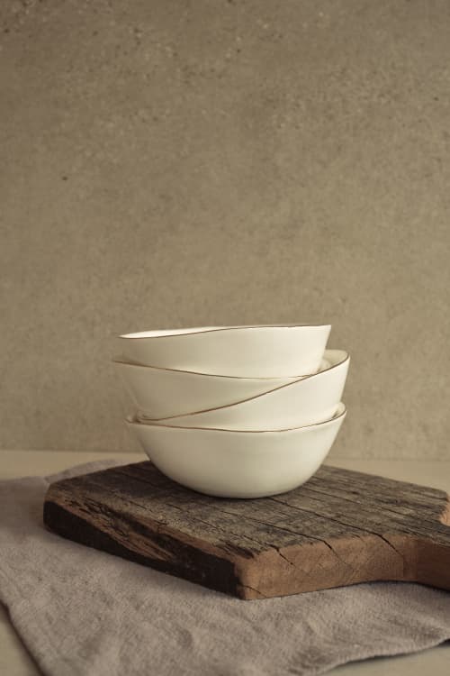 White Gold Bowl Sets | Dinnerware by Laura Letinsky | Pujol in Ciudad de México. Item composed of ceramic