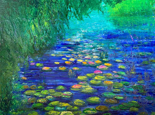 Water Lilies | Oil And Acrylic Painting in Paintings by Checa Art. Item made of canvas