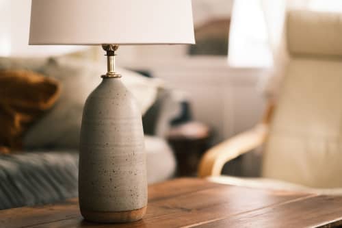 Table Lamp 1 in Slate | Lamps by Pyre Studio. Item composed of cotton and brass in minimalism or contemporary style